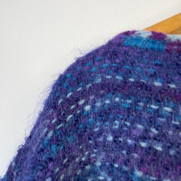 Vintage Handmade Wool Mohair Fuzzy Wide Sleeve Short Sweater Top Blue Purple - Picture 5 of 9
